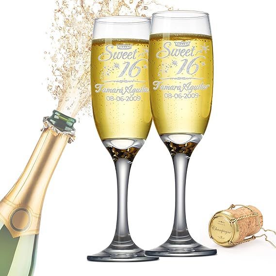 Etch Workz Custom Engraved Crown Design Quinceanera Champagne Flutes - Set of 2