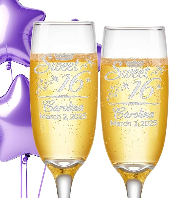 Etch Workz Custom Engraved Crown Design Quinceanera Champagne Flutes - Set of 2