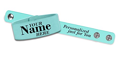 Etch Workz Custom Engraved Wristband | 9.5" Leatherette Cuff Bracelet | Teal