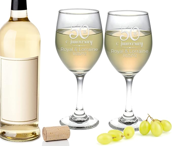 Etch Workz Custom Engraved Anniversary Wine Glasses - Set of 2 (White Wine)