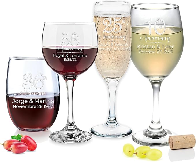Etch Workz Custom Engraved Anniversary Wine Glasses - Set of 2 (White Wine)