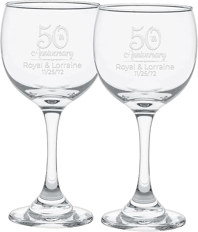 Etch Workz Custom Engraved Anniversary Wine Glasses - Set of 2 (Red Wine)