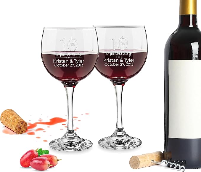 Etch Workz Custom Engraved Anniversary Wine Glasses - Set of 2 (Red Wine)