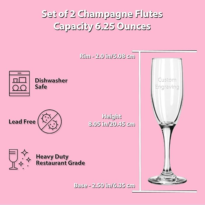Etch Workz Engraved Sweet 16 Champagne Flutes | Butterfly Design - Set of 2