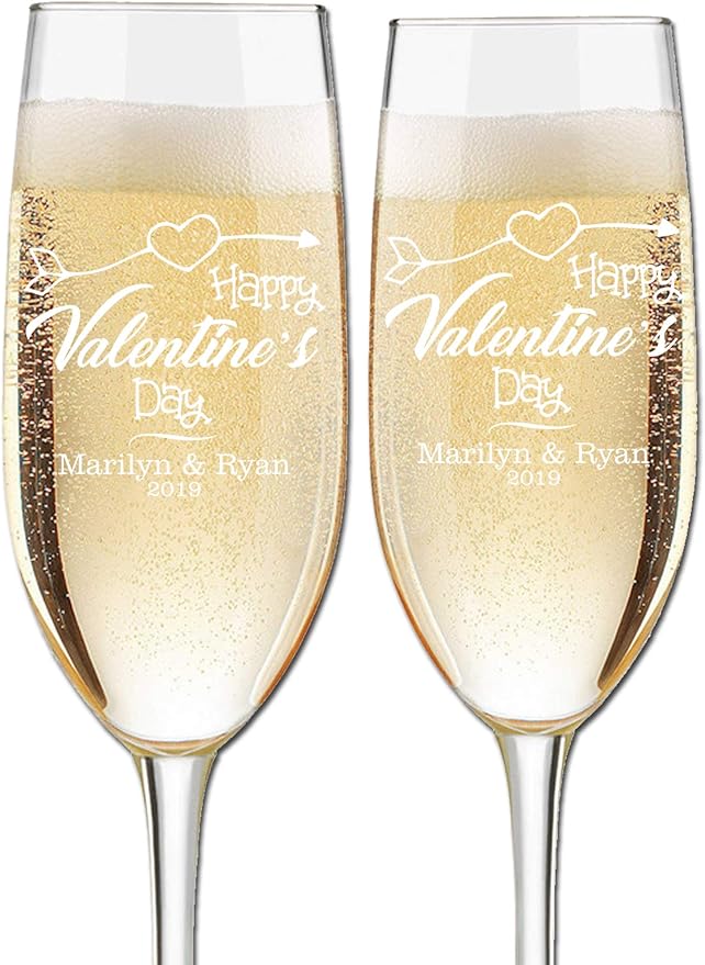 Etch Workz Valentine's Day Champagne Flutes | Couples Name and Date | Set of 2