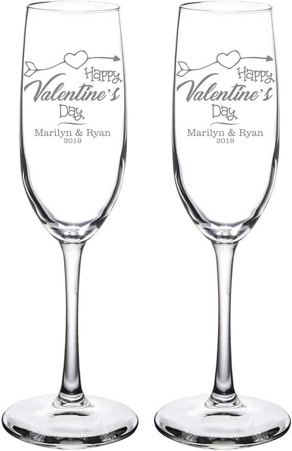 Etch Workz Valentine's Day Champagne Flutes | Couples Name and Date | Set of 2