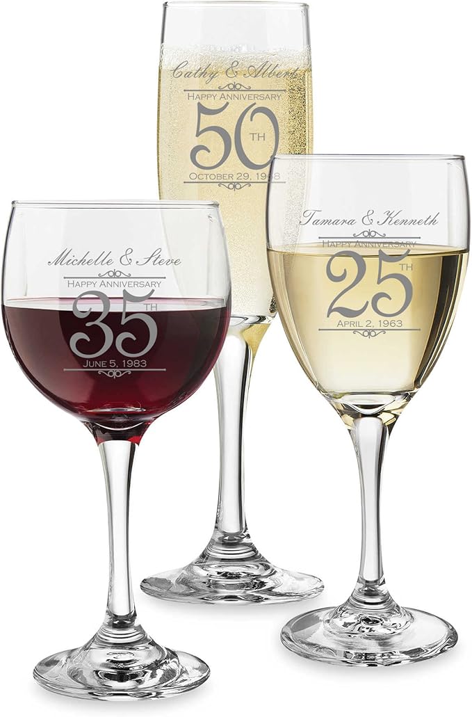Etch Workz Custom Engraved Anniversary Wine Glasses - Set of 2 (Red Wine)