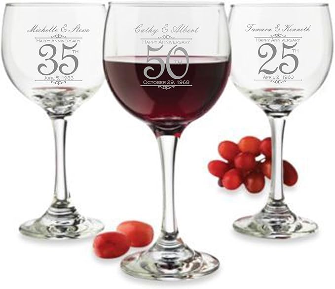 Etch Workz Custom Engraved Anniversary Wine Glasses - Set of 2 (Red Wine)