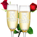 Etch Workz Custom Engraved Champagne Flutes | Block Monogram Design | Set of 2