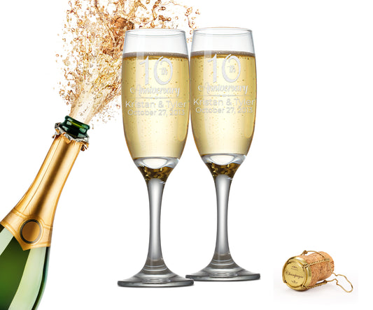 Etch Workz Customized Champagne Flutes | Anniversary Wine Glasses | Set of 2