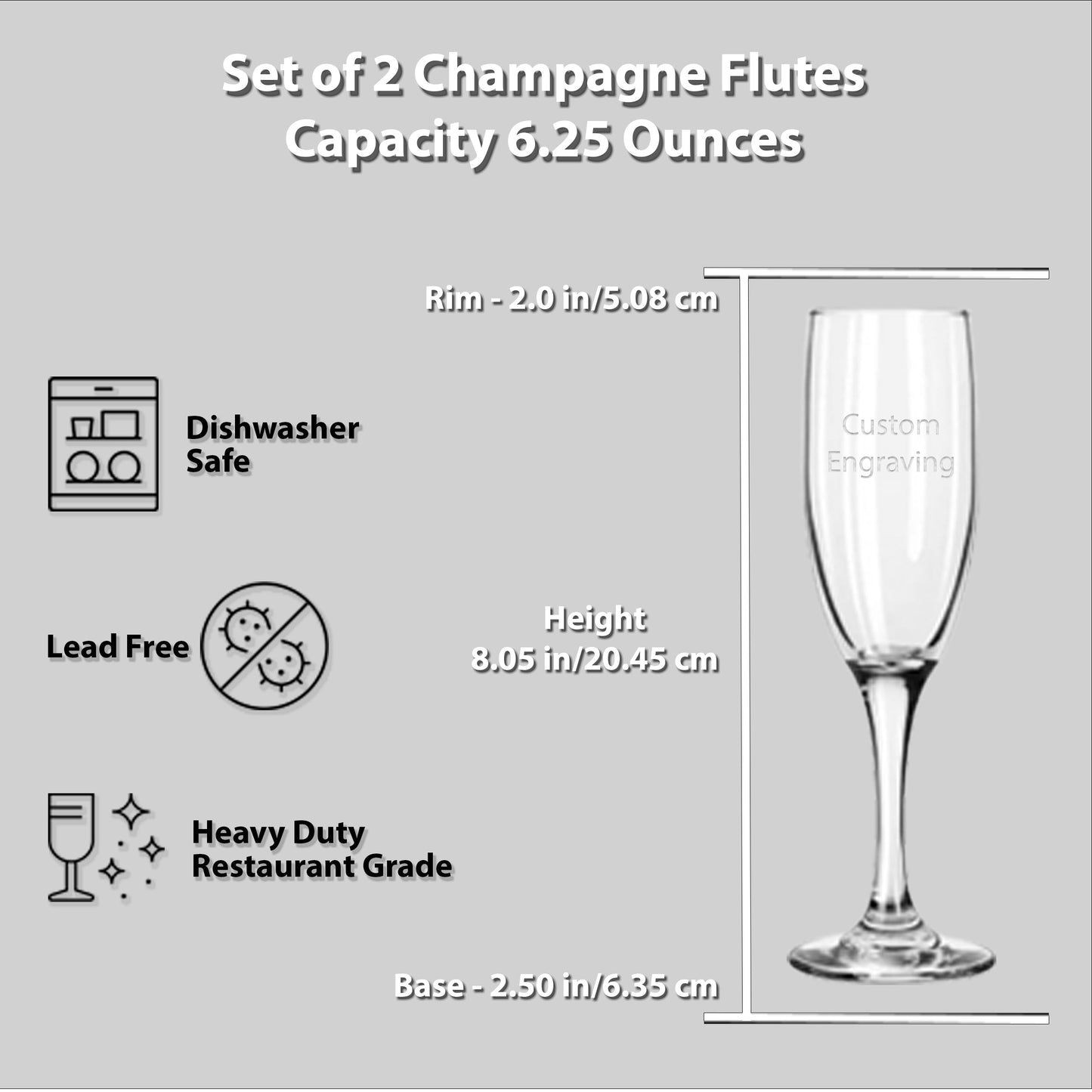 Etch Workz Custom Engraved Champagne Flutes | Block Monogram Design | Set of 2