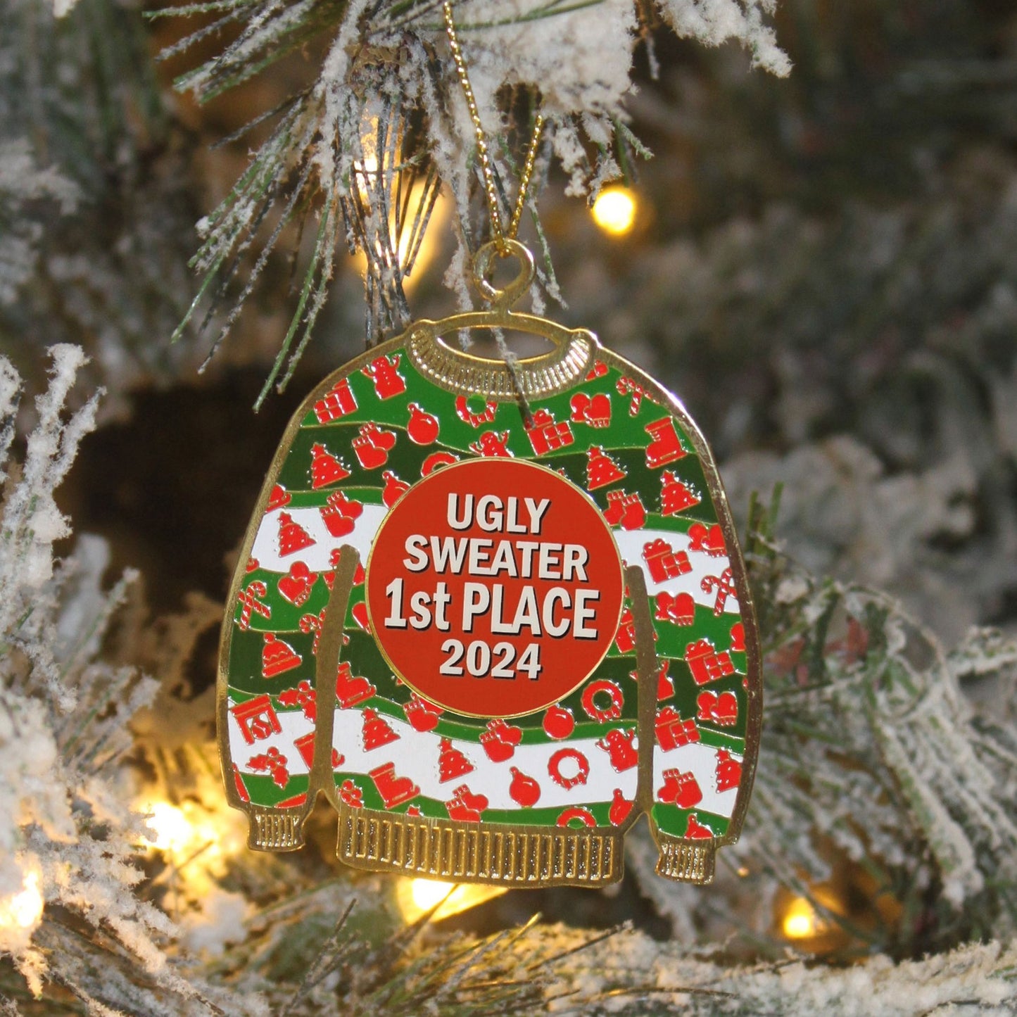 Ugly Sweater 1st Place Winner Prize Ornament Medal | Personalized with Year 2024 | Choice of Winner, 1st Place or 1st, 2nd, 3rd Place Bundle