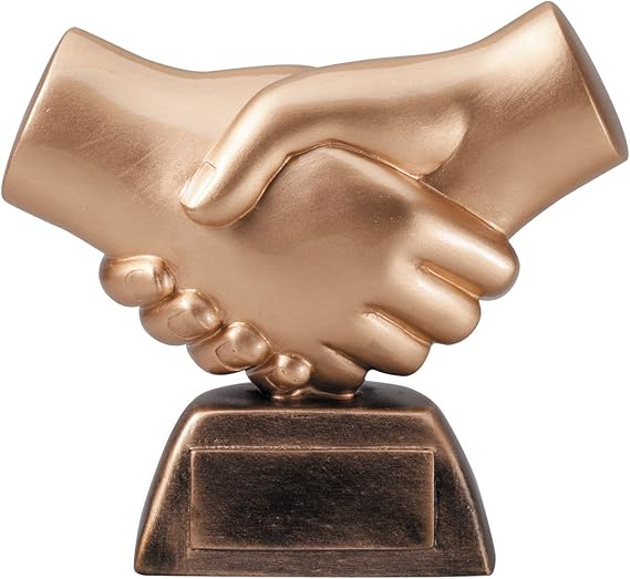 Etch Workz Personalized Handshake Trophy | 6-Inches Bronze Finish Resin Award