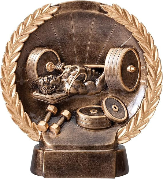 Etch Workz Bench Trophy - High Relief Bench Press Bronze Finish Award - 7-1/2"