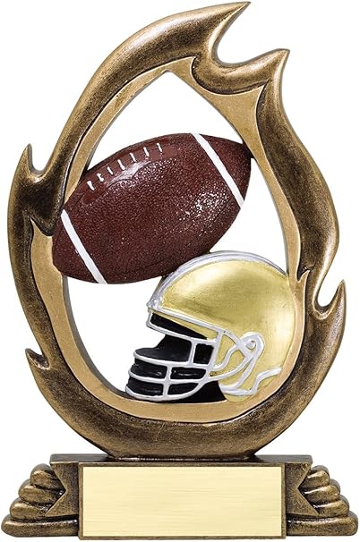 Etch Workz Football Flame Trophy - 7.25" Inch Gold Finish Resin Award