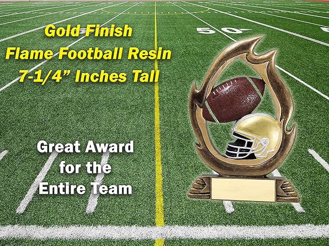Etch Workz Football Flame Trophy - 7.25" Inch Gold Finish Resin Award