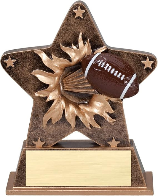 Etch Workz Football Star Trophy | 5.5" Bronze Finish Customize Resin Award