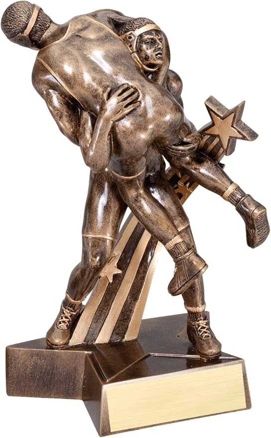 Etch Workz Male Gold Star Wrestling Trophy | 6.5" Customize Bronze Finish Award