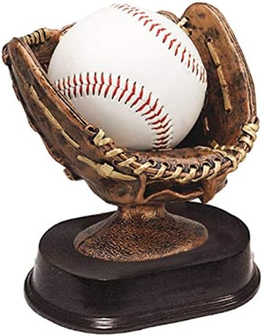 Etch Workz Baseball Glove Ball Holder Trophy | 5-inch Bronze Finish Resin Award