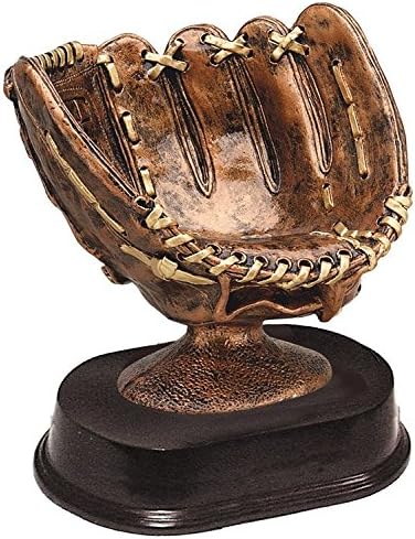 Etch Workz Baseball Glove Ball Holder Trophy | 5-inch Bronze Finish Resin Award