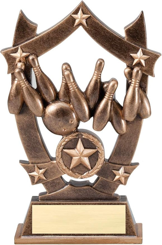 Etch Workz Gold Star Shield Bowling Trophy | 6-1/4" Bronze Finish Award