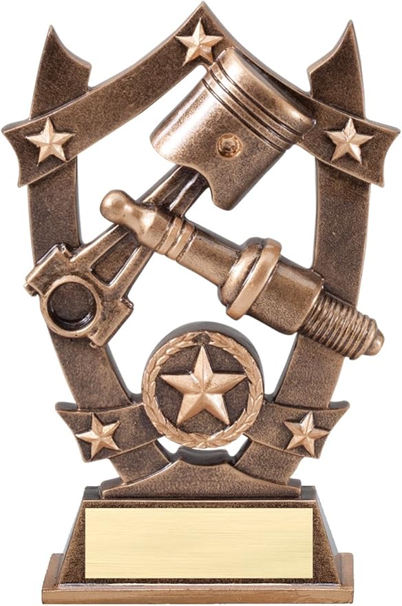 Etch Workz Custom Racing Auto Car Show Trophy | 3D Spark Plug and Piston Award