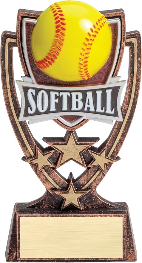 Etch Workz Custom Engraved Softball Trophy | 6" Four Star Shield Award