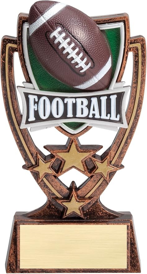 Etch Workz 6 Inch Football Trophy Shield | Gold Star Resin Football Award