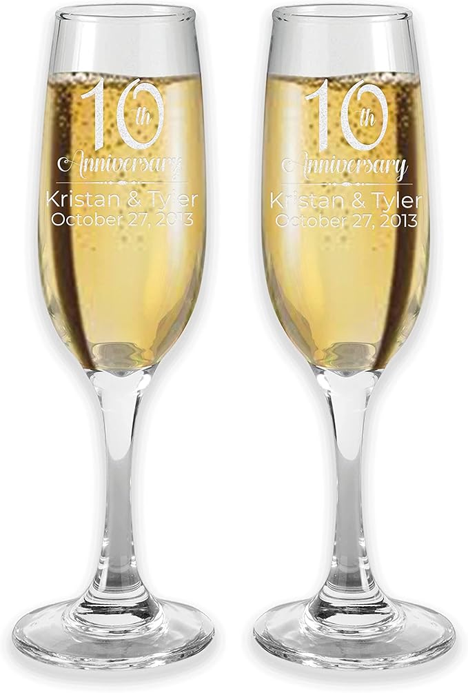 Etch Workz Customized Champagne Flutes | Anniversary Wine Glasses | Set of 2