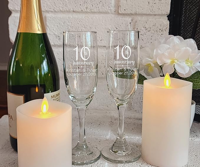 Etch Workz Customized Champagne Flutes | Anniversary Wine Glasses | Set of 2
