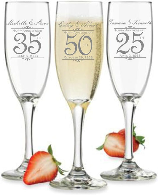 Etch Workz Customized Anniversary Champagne Flutes or Wine Glasses | Set of 2