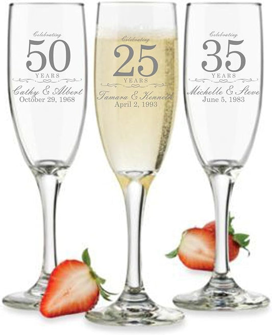 Etch Workz Customized Anniversary Champagne Flutes or Wine Glasses | Set of 2