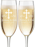 Etch Workz Custom Engraved Champagne Flutes | Cross Design | Set of 2 Glasses