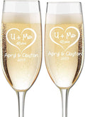 Etch Workz Custom Engraved Champagne Flutes | Couples Name and Date | Set of 2