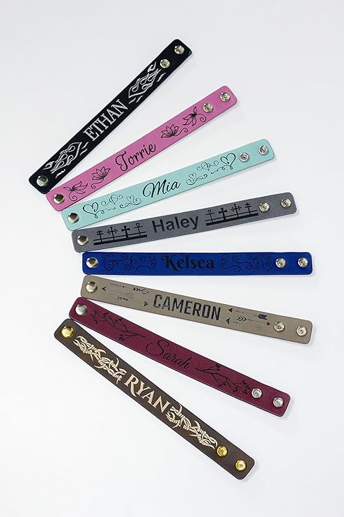 Etch Workz Custom Engraved Wristband | 9.5" Cuff Bracelet | Black and Silver