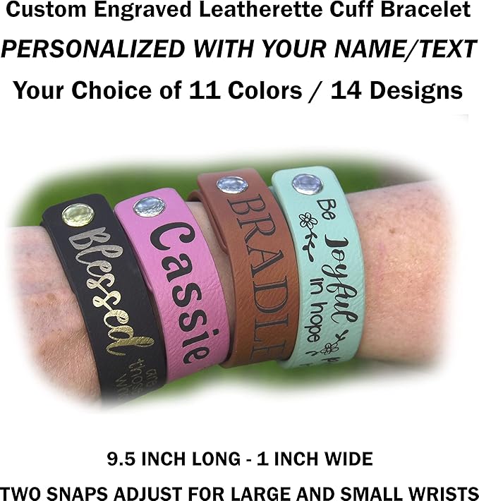 Etch Workz Custom Engraved Wristband | 9.5" Leatherette Cuff Bracelet | Gray