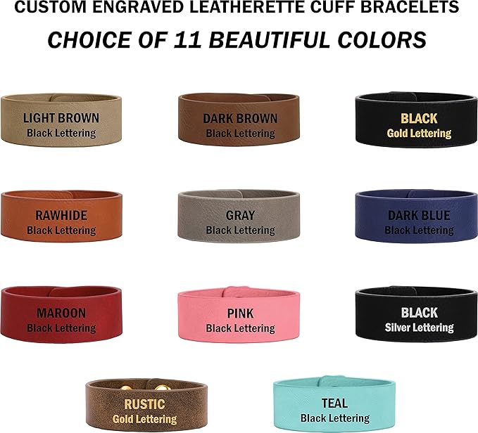 Etch Workz Custom Engraved Wristband | 9.5" Leatherette Cuff Bracelet | Teal