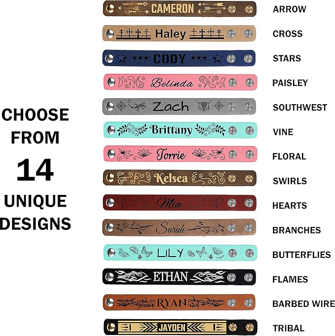 Etch Workz Custom Engraved Wristband | 9.5" Leatherette Cuff Bracelet | Teal