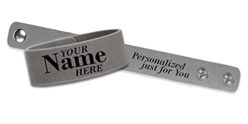 Etch Workz Custom Engraved Wristband | 9.5" Leatherette Cuff Bracelet | Gray