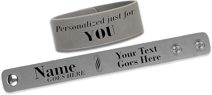 Etch Workz Custom Engraved Wristband | 9.5" Leatherette Cuff Bracelet | Gray