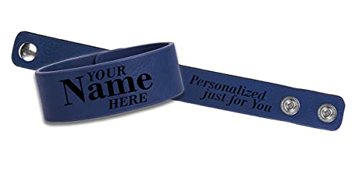 Etch Workz Custom Engraved Wristband | 9.5" Leatherette Cuff Bracelet | Dark Blue