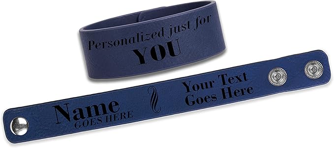 Etch Workz Custom Engraved Wristband | 9.5" Leatherette Cuff Bracelet | Dark Blue