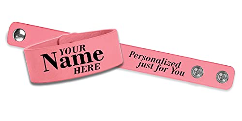 Etch Workz Custom Engraved Wristband | 9.5" Leatherette Cuff Bracelet | Pink