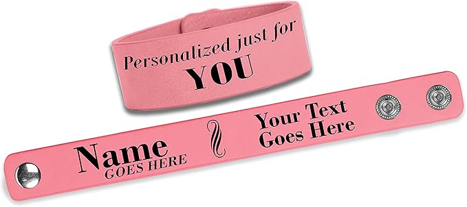 Etch Workz Custom Engraved Wristband | 9.5" Leatherette Cuff Bracelet | Pink