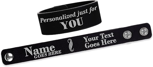 Etch Workz Custom Engraved Wristband | 9.5" Cuff Bracelet | Black and Silver