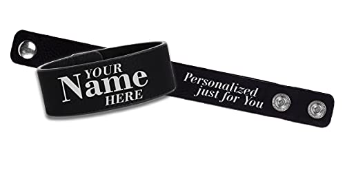 Etch Workz Custom Engraved Wristband | 9.5" Cuff Bracelet | Black and Silver