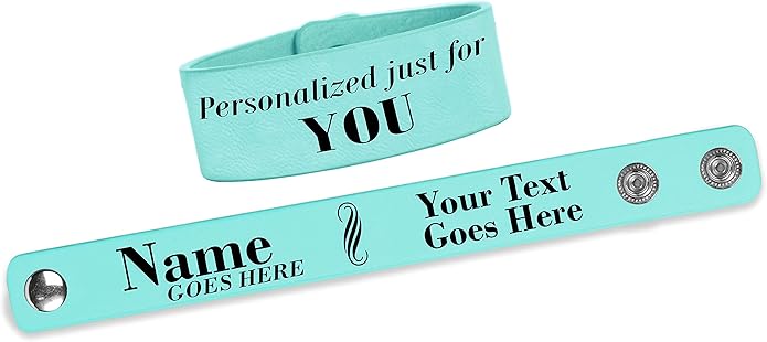 Etch Workz Custom Engraved Wristband | 9.5" Leatherette Cuff Bracelet | Teal