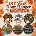 DIY fall door hanger painting party, select from six round fall-themed designs. Mobile parties offered in San Antonio Texas and the surrounding area.