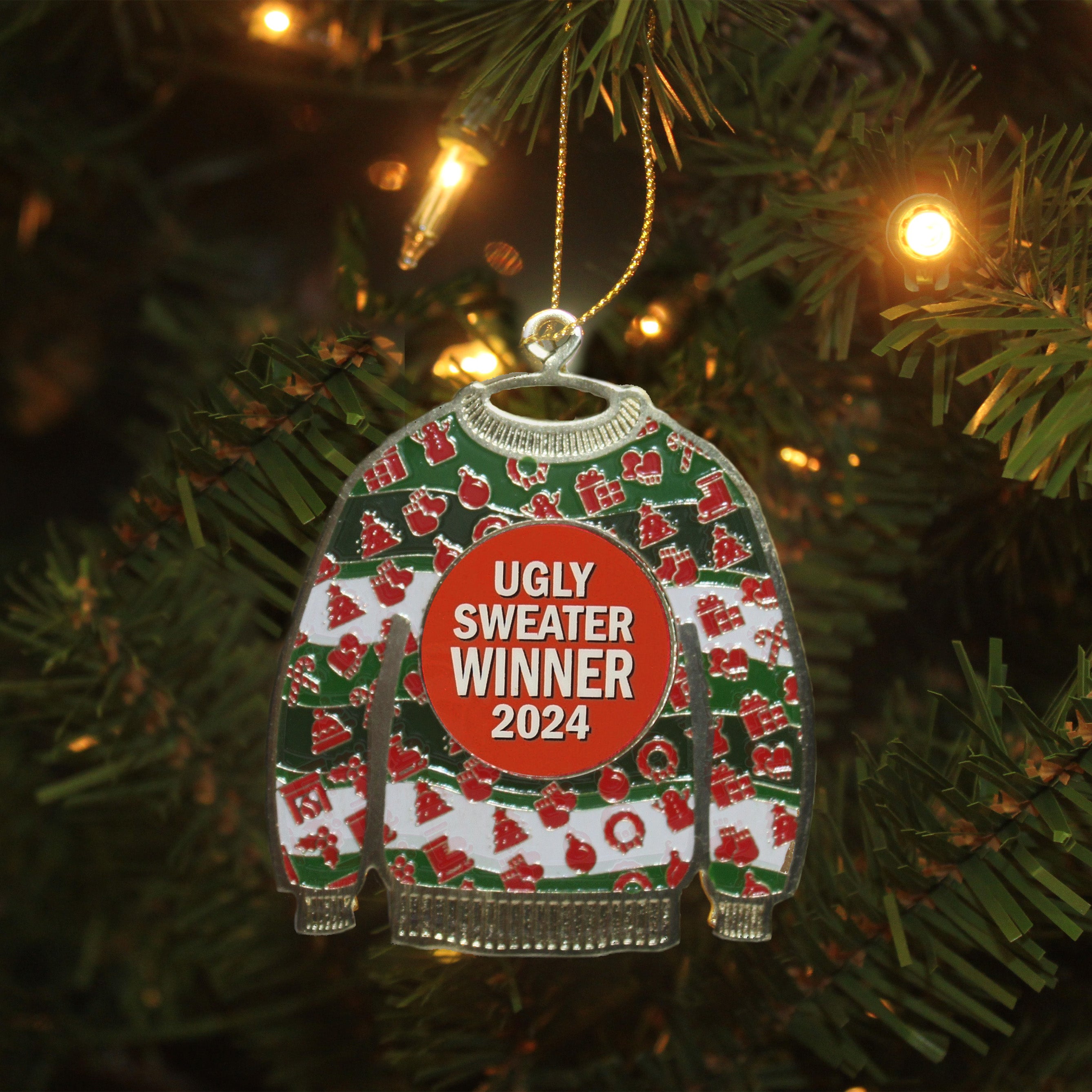 Ugly Sweater 1st Place Winner Prize Ornament Medal | Personalized with Year 2024 | Choice of Winner, 1st Place or 1st, 2nd, 3rd Place Bundle