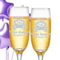 Custom Engraved Sweet 16 Champagne Flutes | Carriage Design | Set of 2